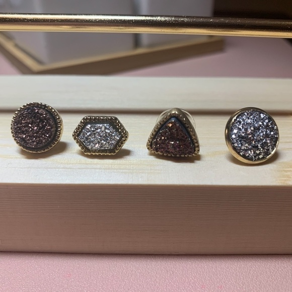 SALE💚 any 3 for $18 💚
 Colorful Druzy Stone Stud Earrings Gold - Picture 2 of 2